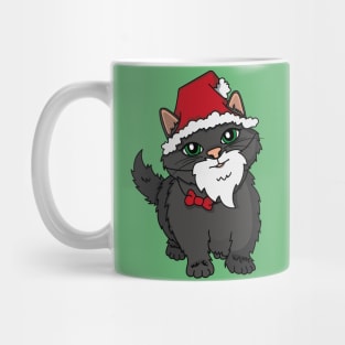 Santa Kitten, black kitten dressed as Santa Claus. Mug
